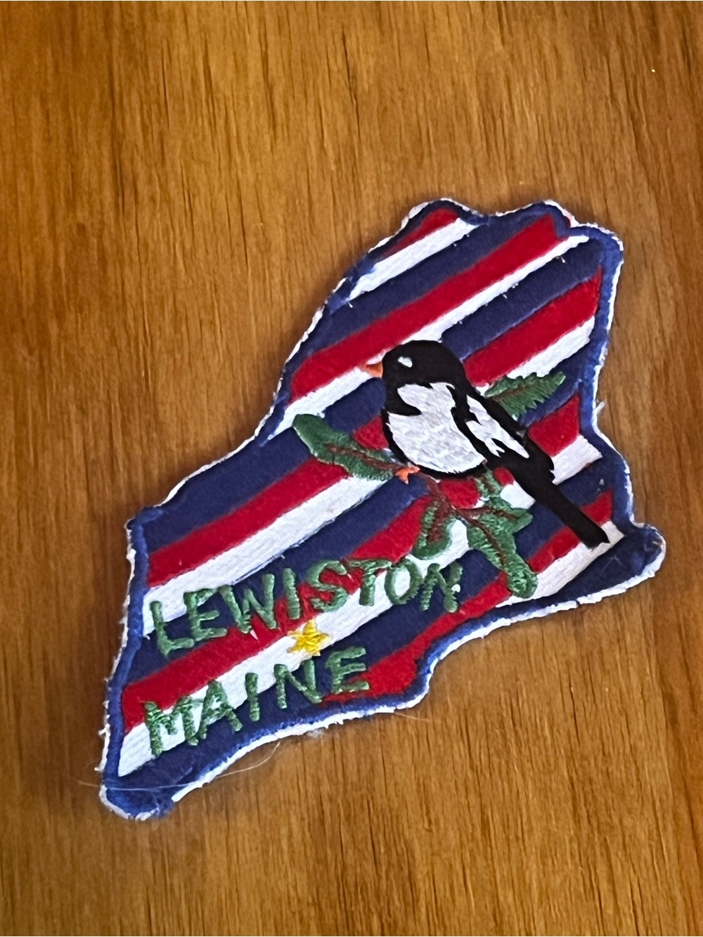 Lewiston Maine Chicadee Patch Handmade Embroidered Custom - Picture 2 of 5